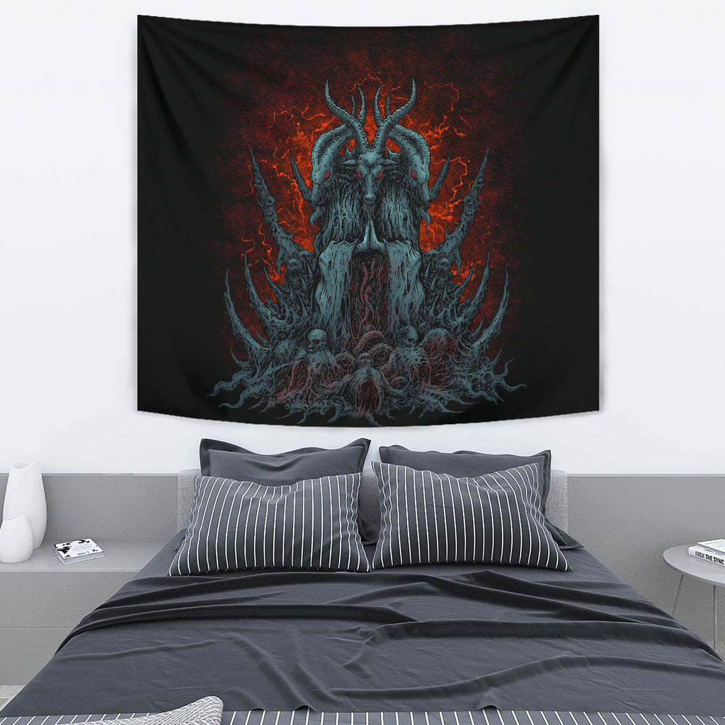 Skull Satanic Goat Wall Tapestry Original Flame Color Version