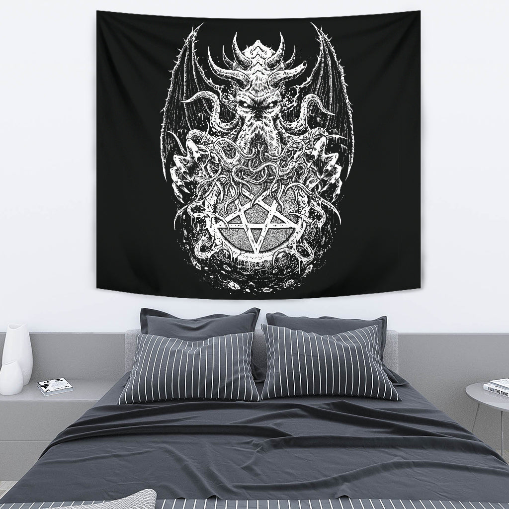 Skull Satanic Pentagram Demon Octopus Huge Wall Tapestry