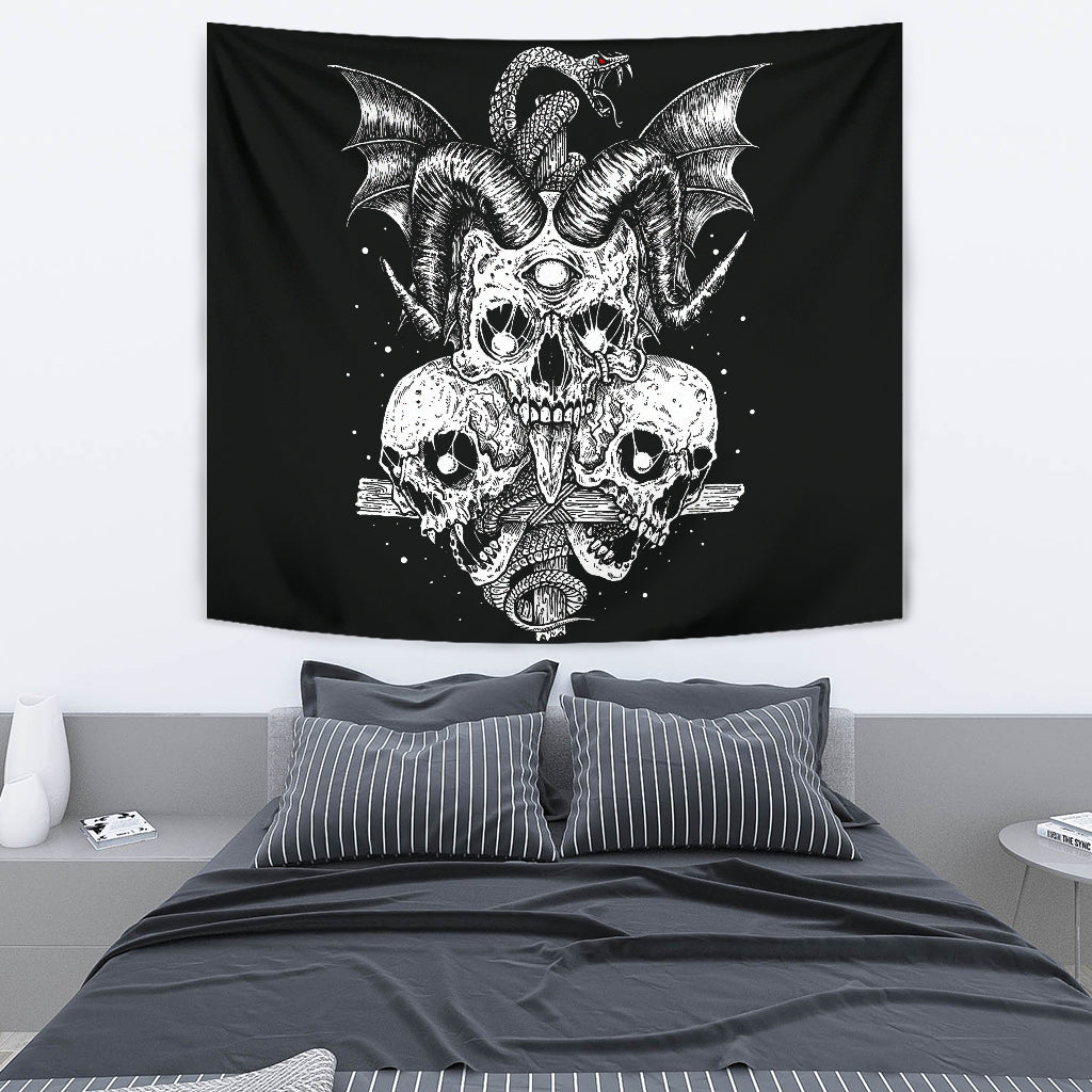 Skull Demon Satanic Cross Serpent Large Wall Tapestry