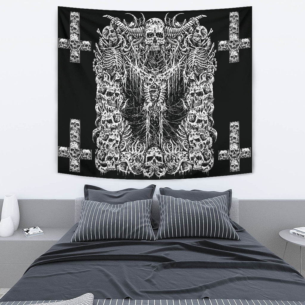 Skull Skeleton Demon Satanic Cross Large Wall Tapestry