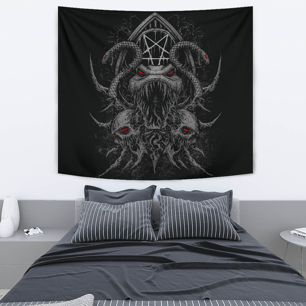 Skull Demon Serpent Satanic Pentagram Shrine Large Wall Tapestry