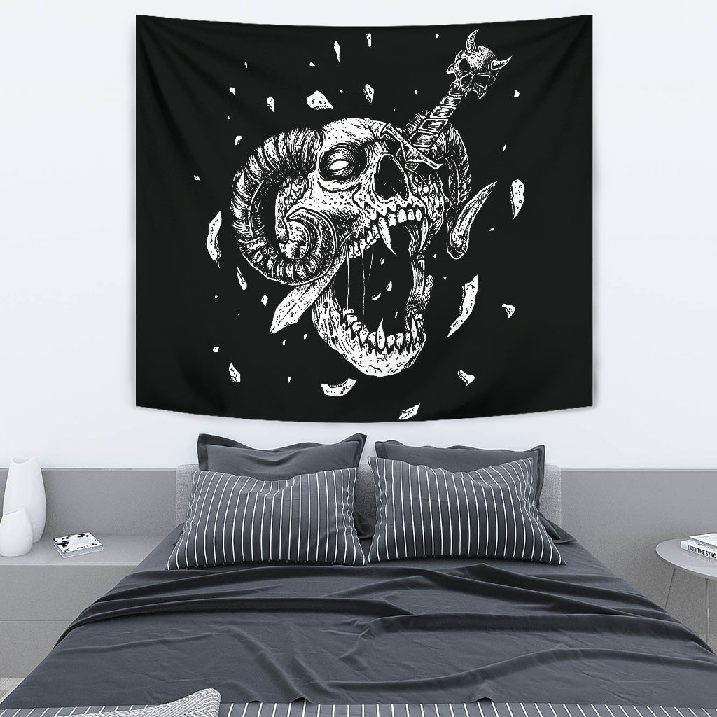 Skull Demon Dagger Exploding Skull Large Wall Tapestry