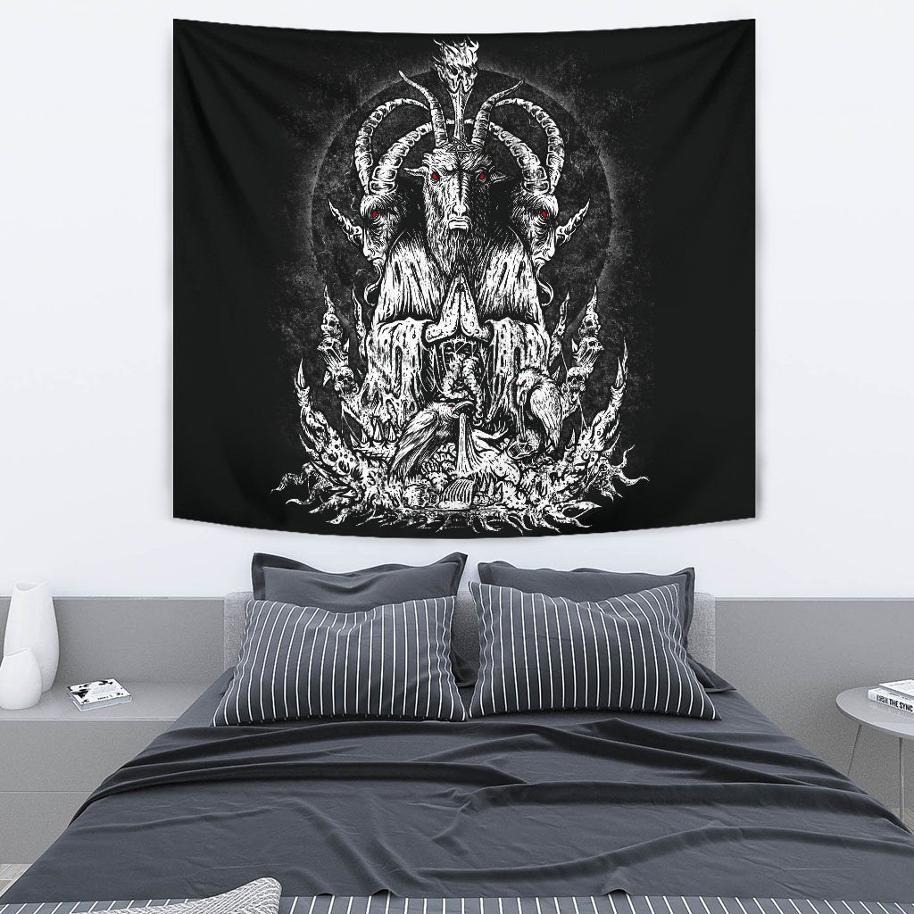 Skull Satanic Goat Zombie Crow Feast Large Wall Tapestry