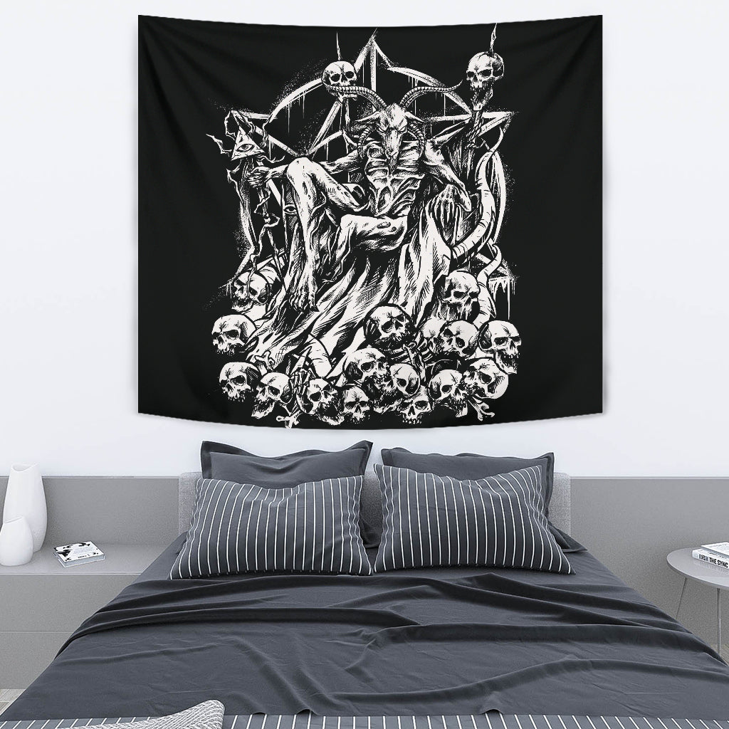 Skull Satanic Goat Impaled Skull Throne Large Wall Decoration Tapestry
