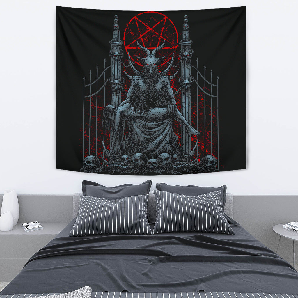 Skull Satanic Goat Satanic Pentagram Serpent Delivered To The Pearly Gates Large Wall Decoration Tapestry Color Version