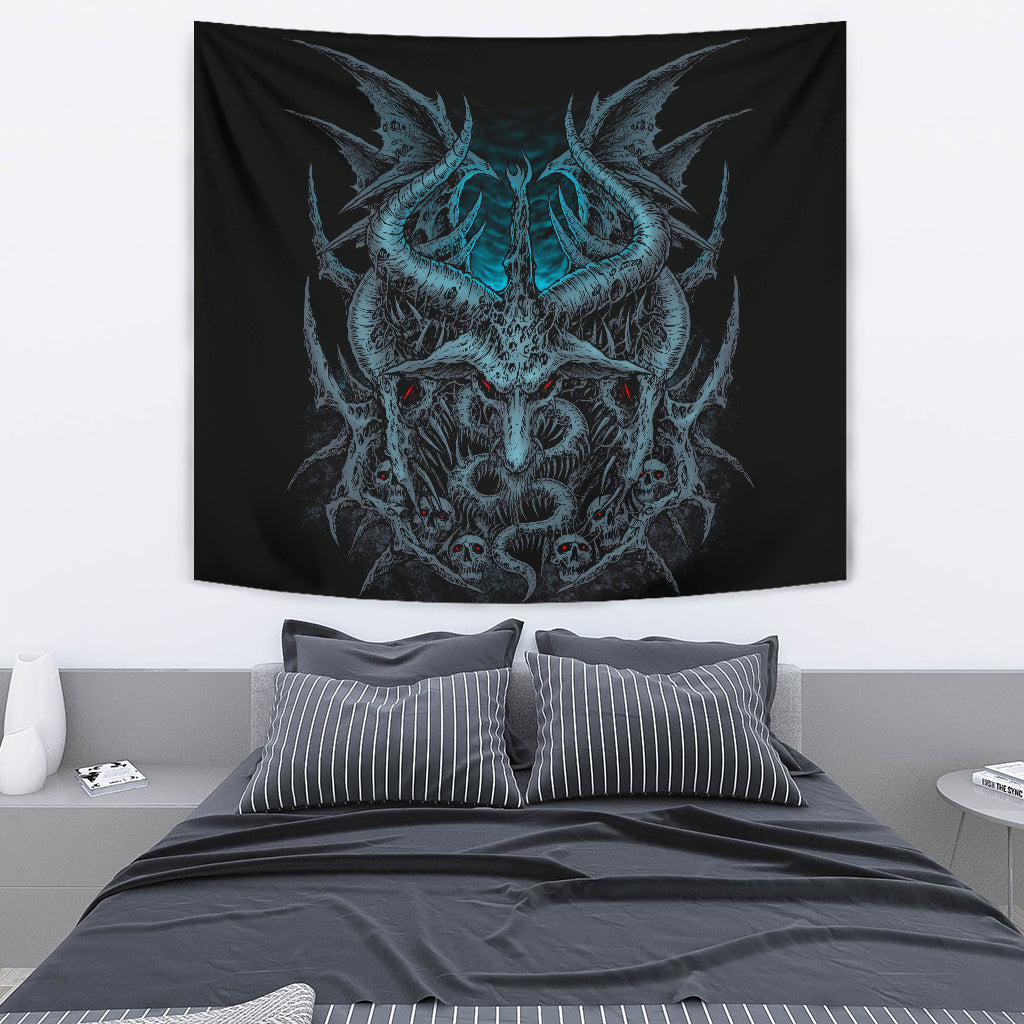Skull Satanic Bat Wing Demon Goat Large Wall Decoration Tapestry Awesome Night Blue