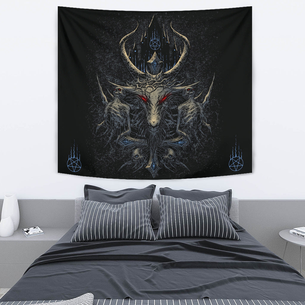 Skull Satanic Crowned Goat Satanic Satanic Cross Satanic Pentagram Night Church Part 2 Large Wall Decoration Tapestry Awesome Blue