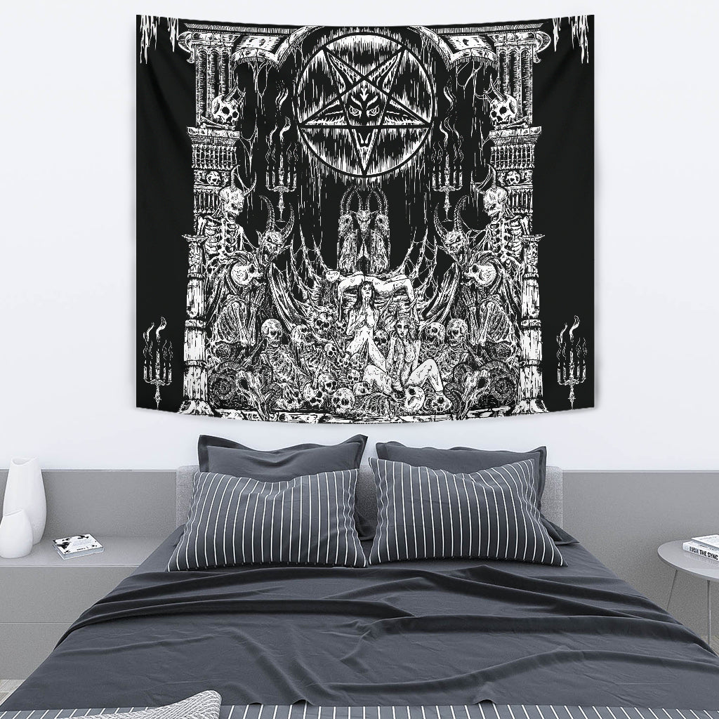 Skull Demon Satanic Pentagram Satanic Goat Priest Candle Large Wall Decoration Tapestry