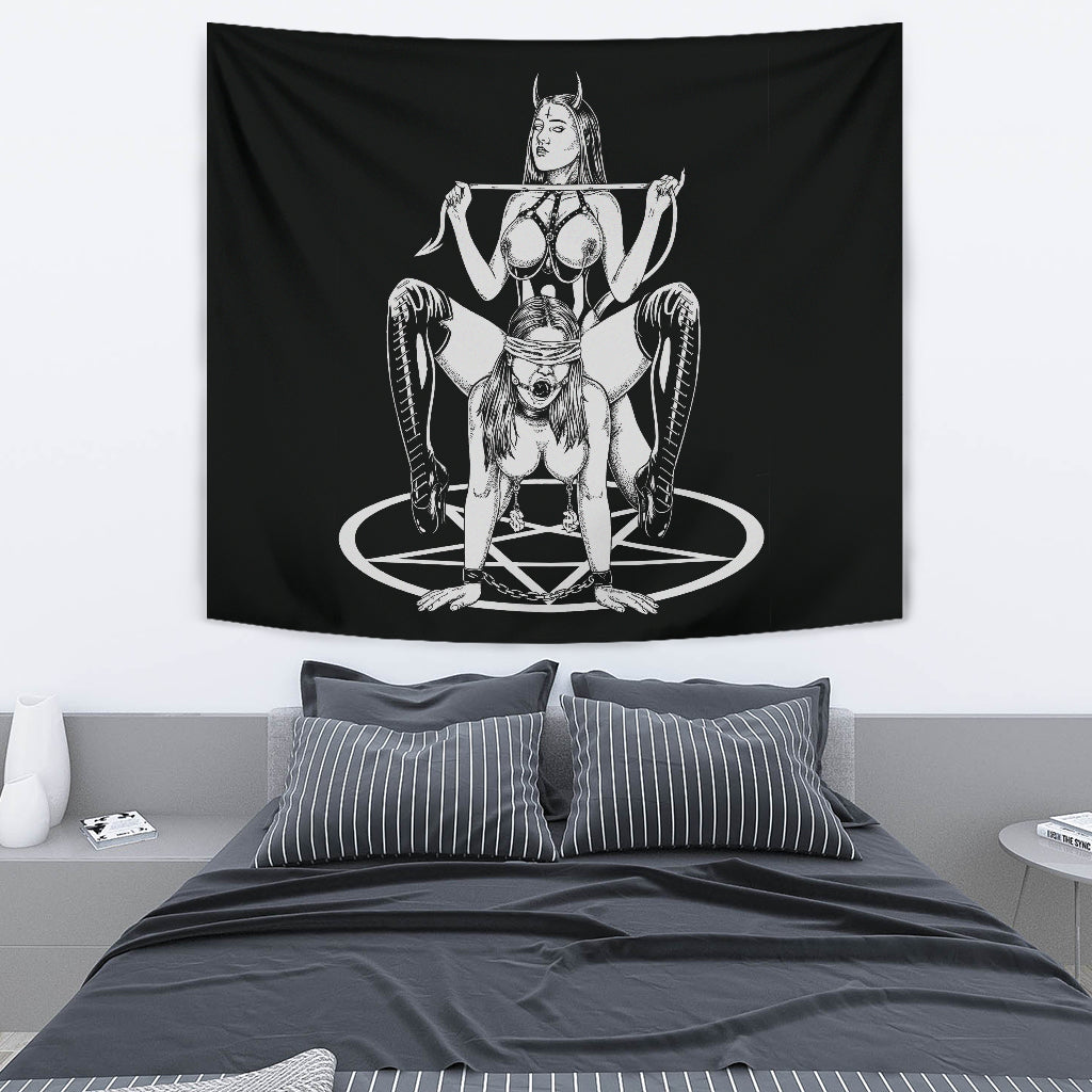 Satanic Pentagram Satanic Cross Demon Erotic Large Wall Decoration Tapestry Black And White