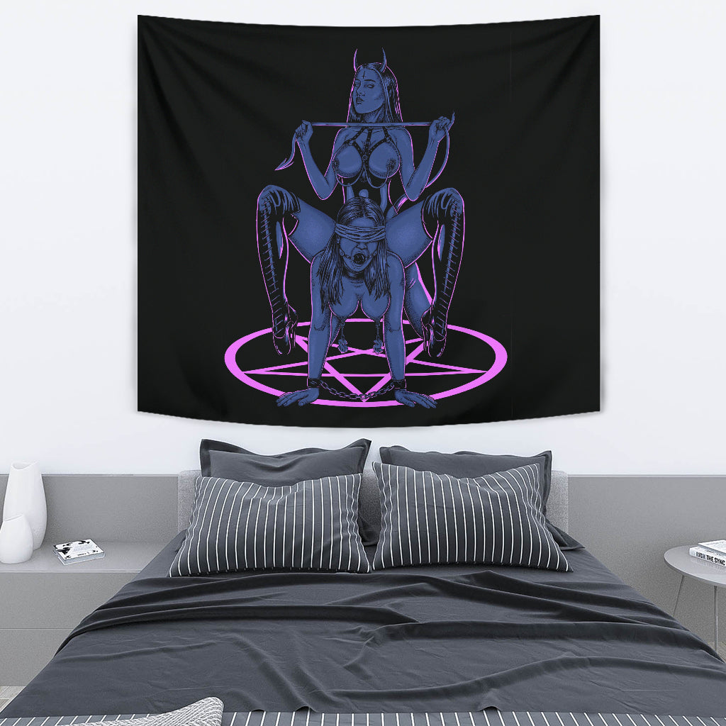 Satanic Pentagram Satanic Cross Demon Erotic Large Wall Decoration Tapestry Wild Sexy Blue Pink