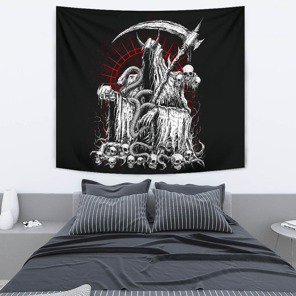 Skull Serpent Hooded Reaper Demon Skull Trophy Large Wall Decoration Tapestry Black And White Red