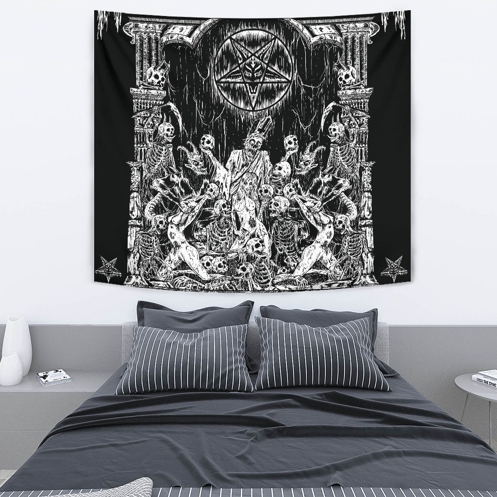 Skull Demon Satanic Pentagram Drip Doom Priest Shrine Large Wall Decoration Tapestry