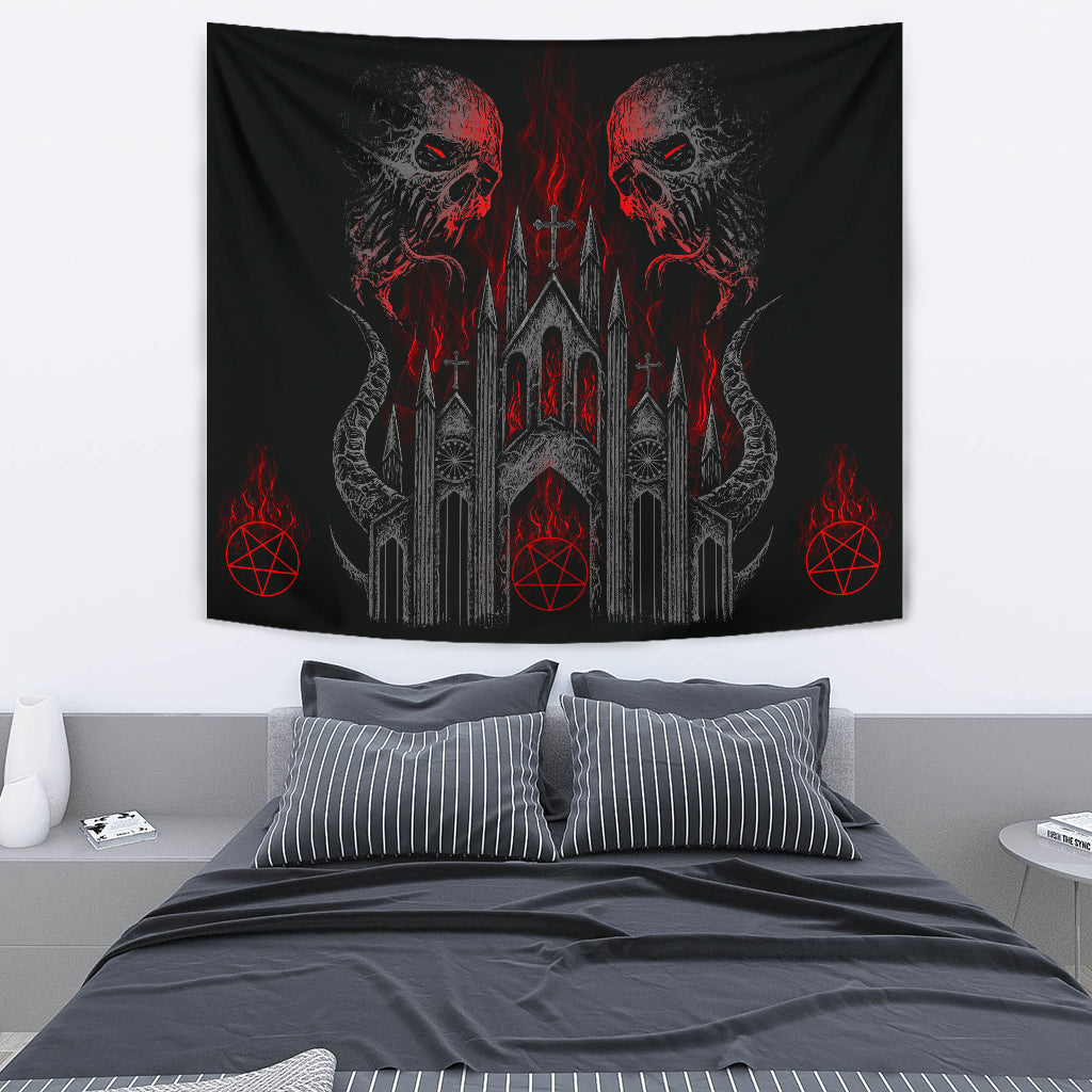 Skull Demon Satanic Pentagram Church Flame Large Wall Decoration Tapestry