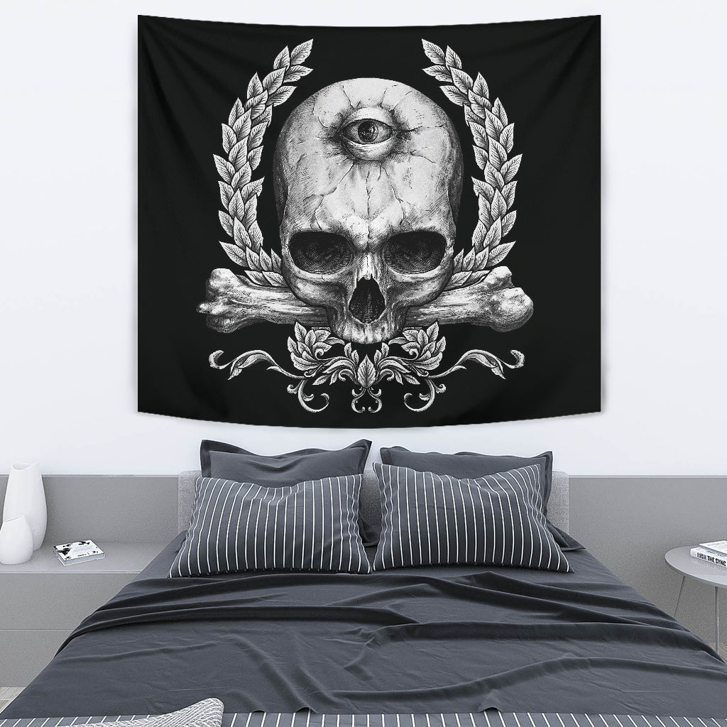 Skull Cyclops Large Wall Decoration Tapestry Black And White