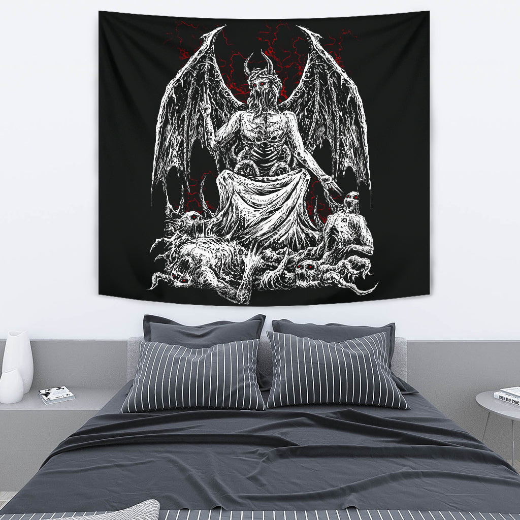 Skull Satanic Demon God Large Wall Decoration Tapestry Black And White Red