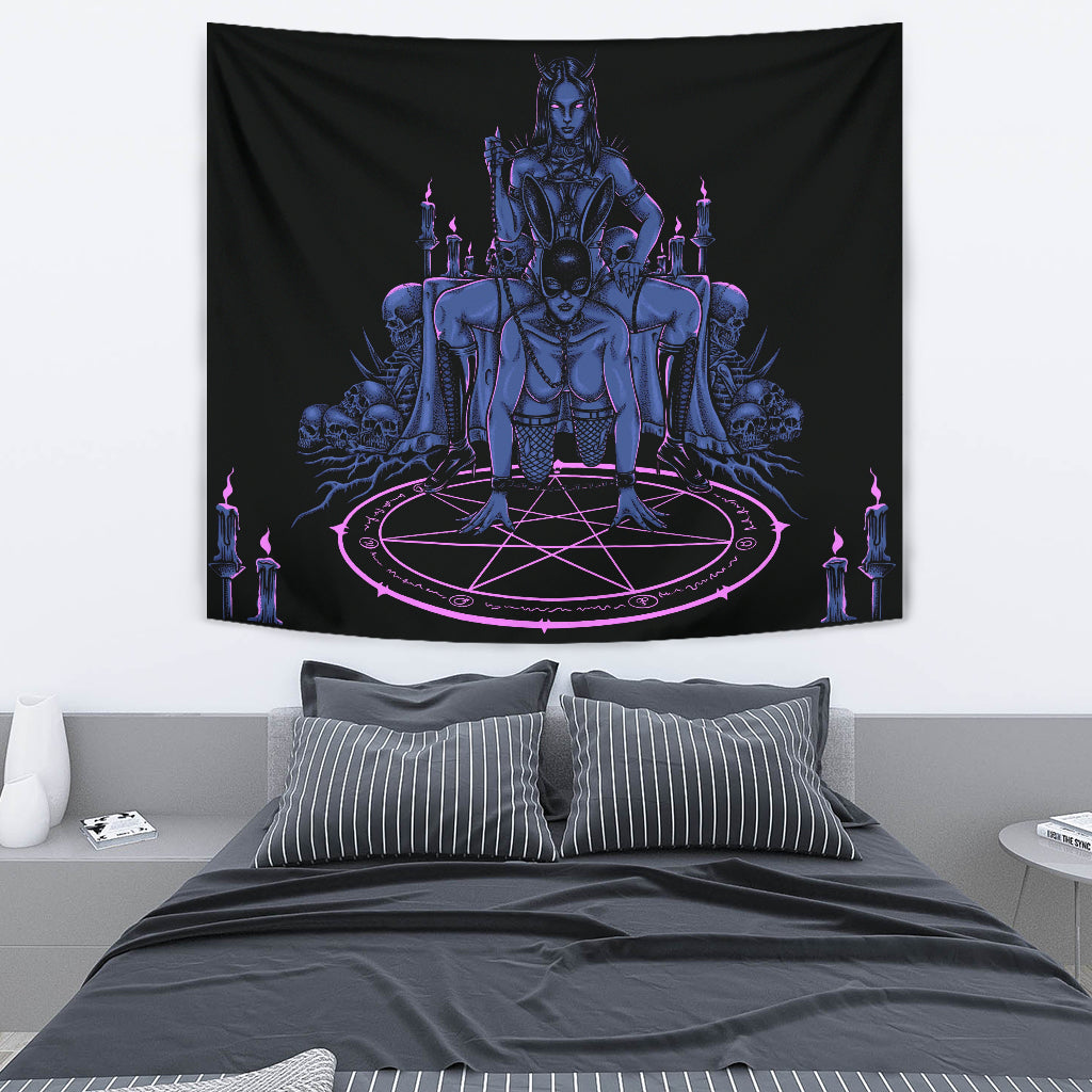 Skull Satanic Pentagram Candle Chained Erotic Latex Bunny Mask Party Large Wall Decoration Tapestry Wild Sexy Blue Pink