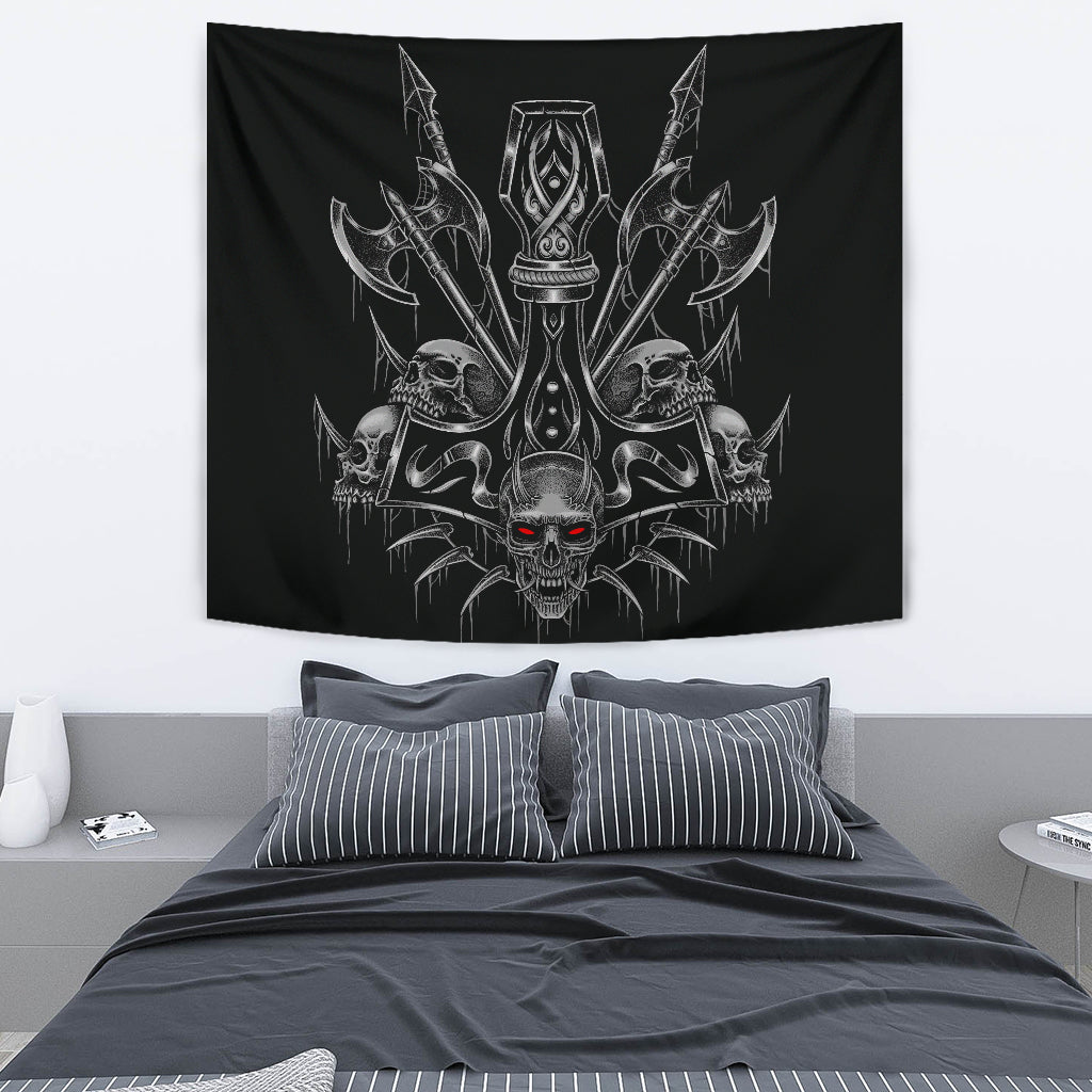Skull Viking Thor's Hammer Sword Large Wall Decoration Tapestry Awesome Silver Demon Red Eye