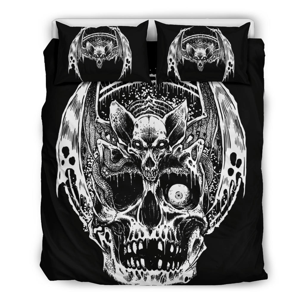 Gothic Skull Demon Bat 3 Piece Duvet Set