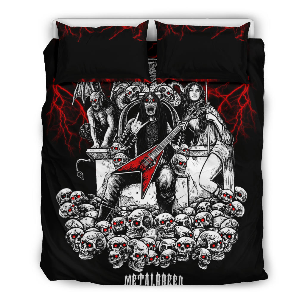 Skull Guitar Red Lightning Hell Throne Metalbreed 3 Piece Duvet Set