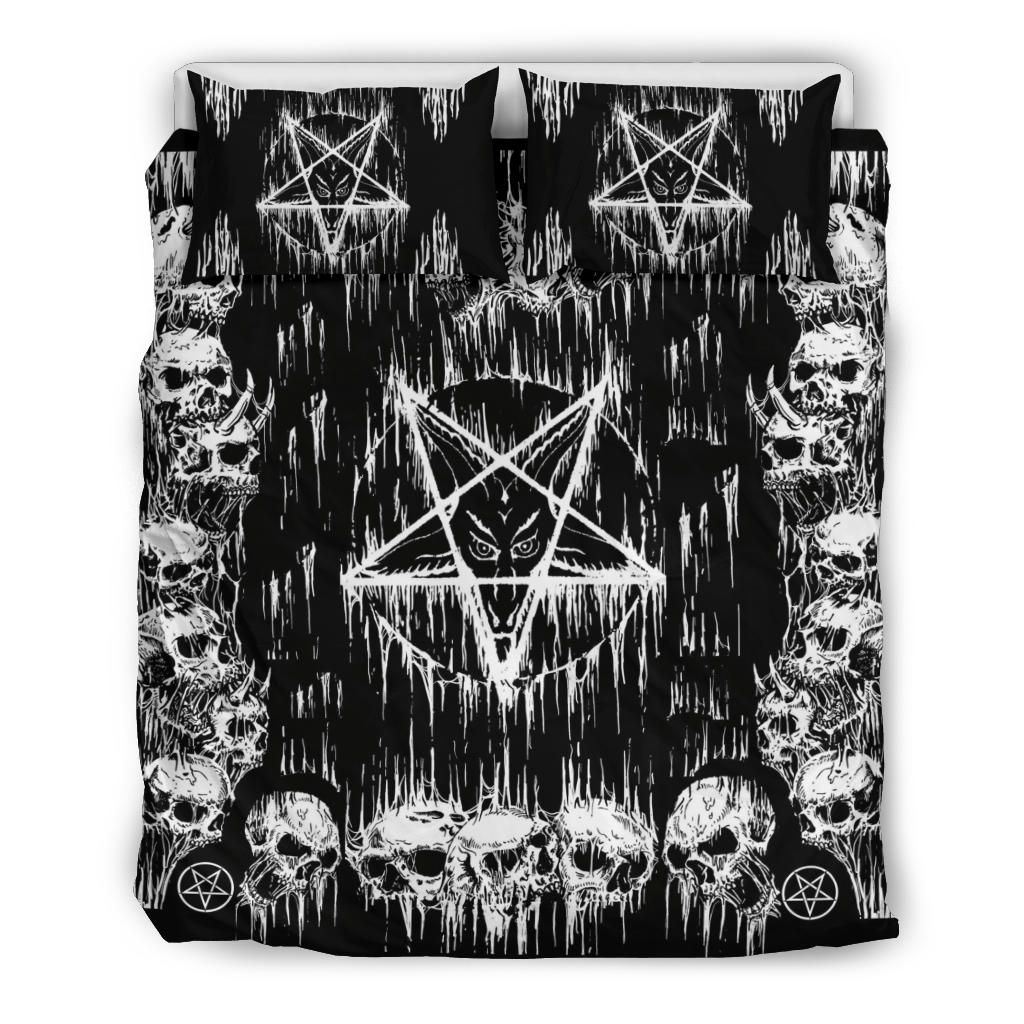 Satanic Skull Melting Inverted Pentagram 3 Piece Duvet Set