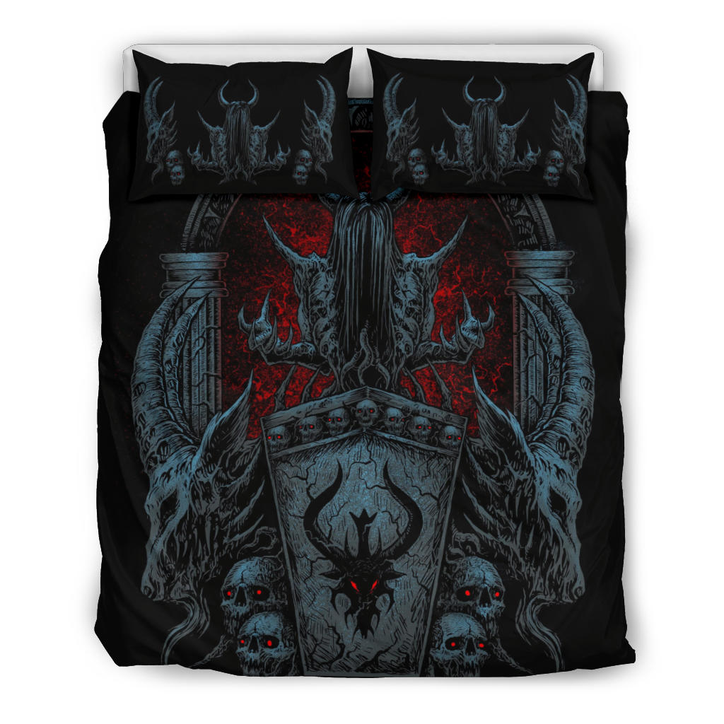 Gothic Satanic Skull Demon Shrine Gothic Satanic Color Version 3 Piece Duvet Set
