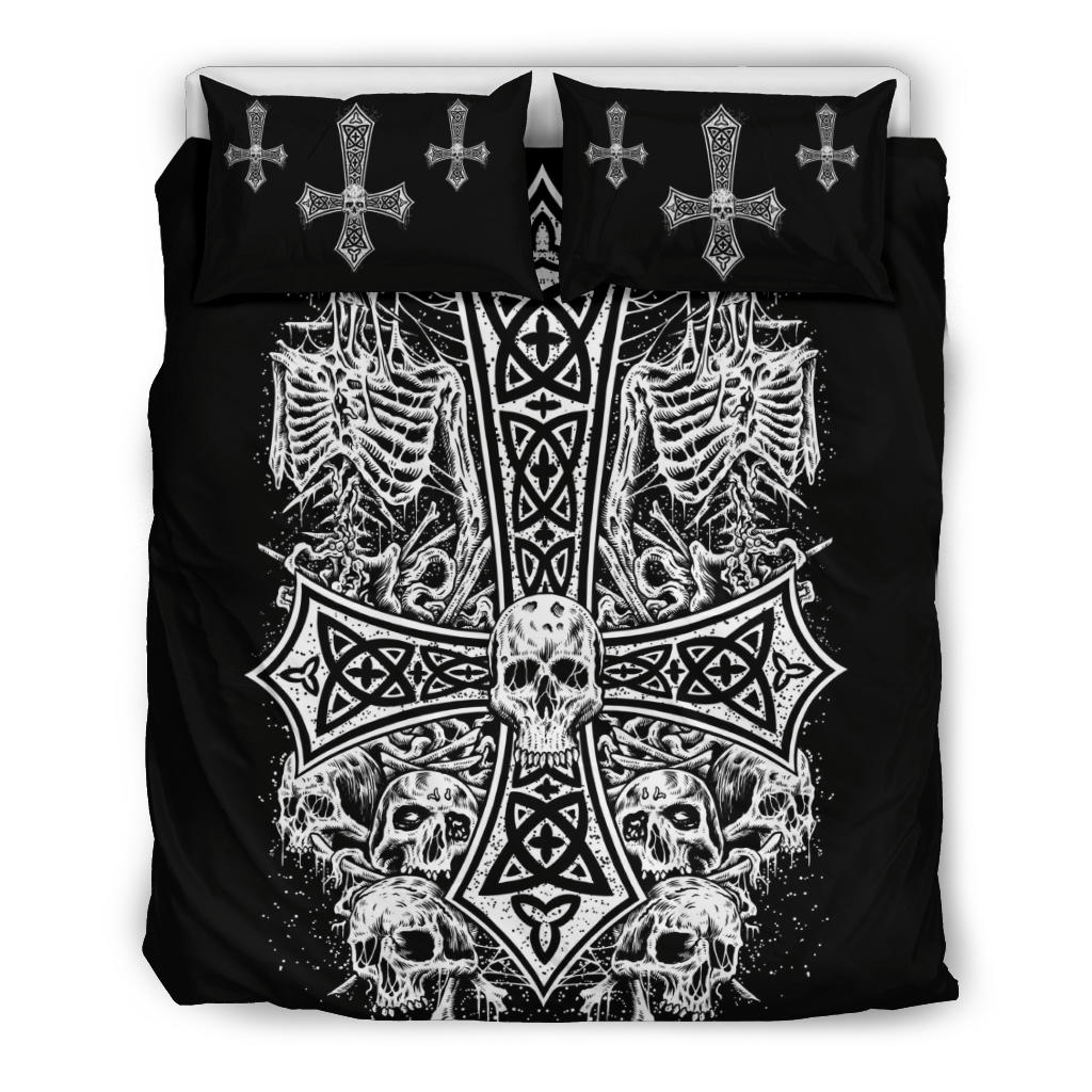 Skull Skeleton Inverted Cross 3 Piece Duvet Set Version # 4