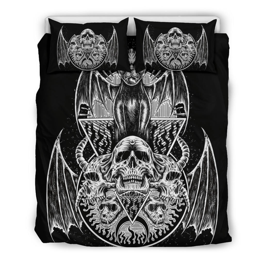 Skull Gothic Bat Wing Demon Cat 3 Piece Duvet Set