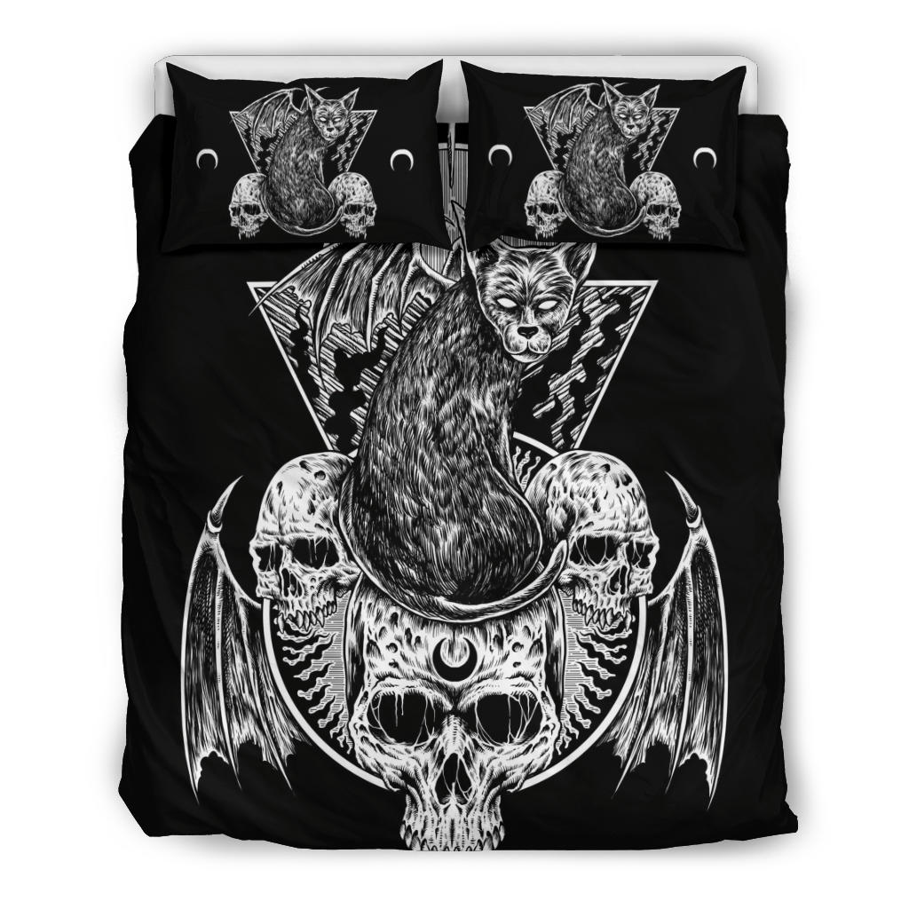 Skull Gothic Bat Wing Cat 3 Piece Duvet Set
