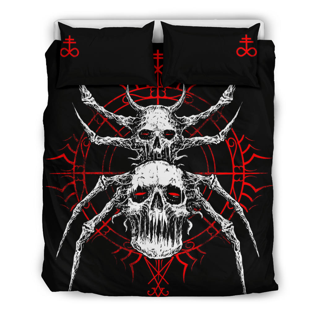 Skull Gothic Satanic Spider 3 Piece Duvet Set Red Version