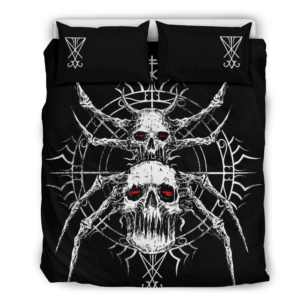 Skull Gothic Satanic Spider 3 Piece Duvet Set Red Eye Lucifer Version