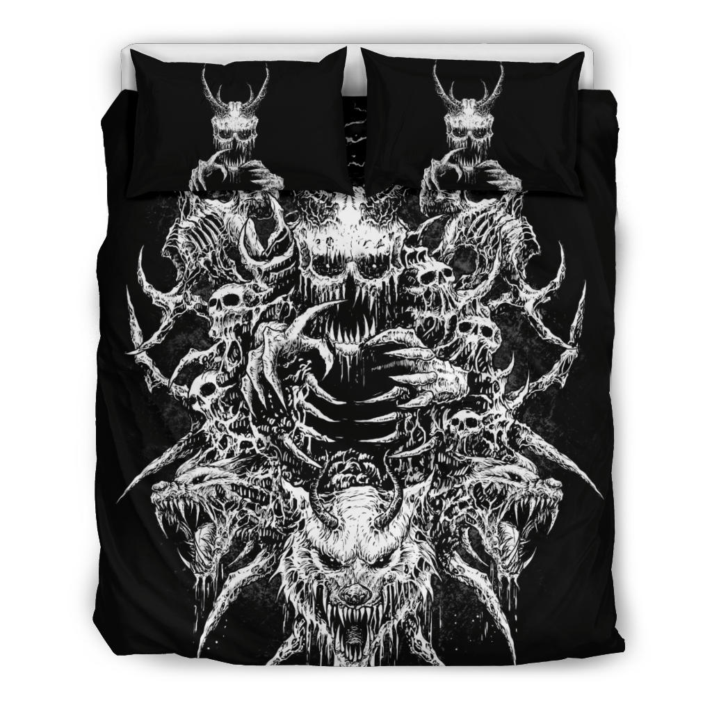 Skull Demon Wolf 3 Piece Duvet Set All Black And White Large Duvet Print Original With Demon Pillow Covers