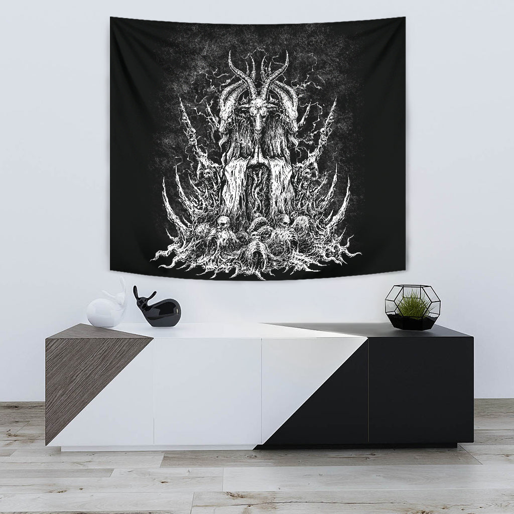 Skull Satanic Goat Huge Wall Tapestry Original Black And White