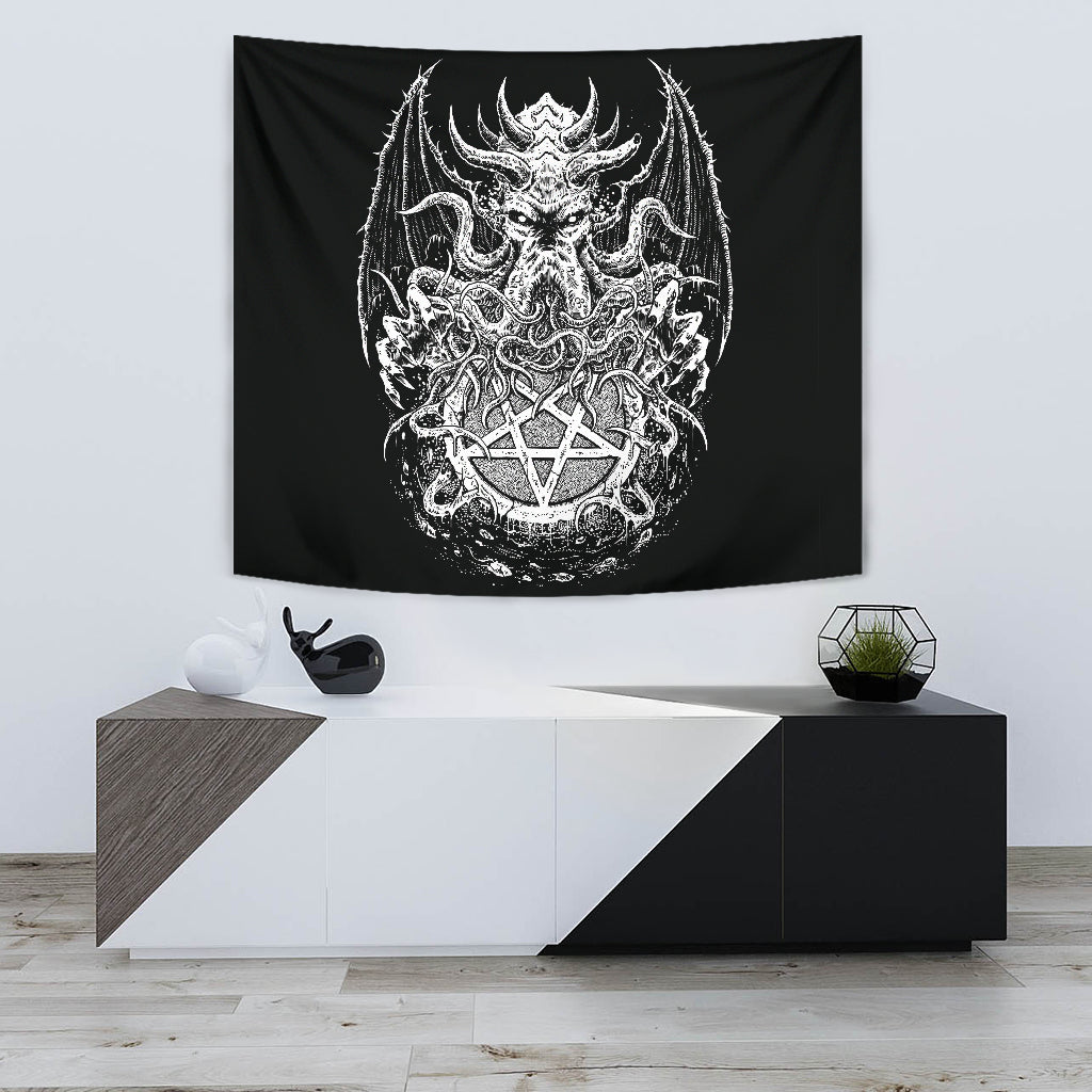 Skull Satanic Pentagram Demon Octopus Huge Wall Tapestry