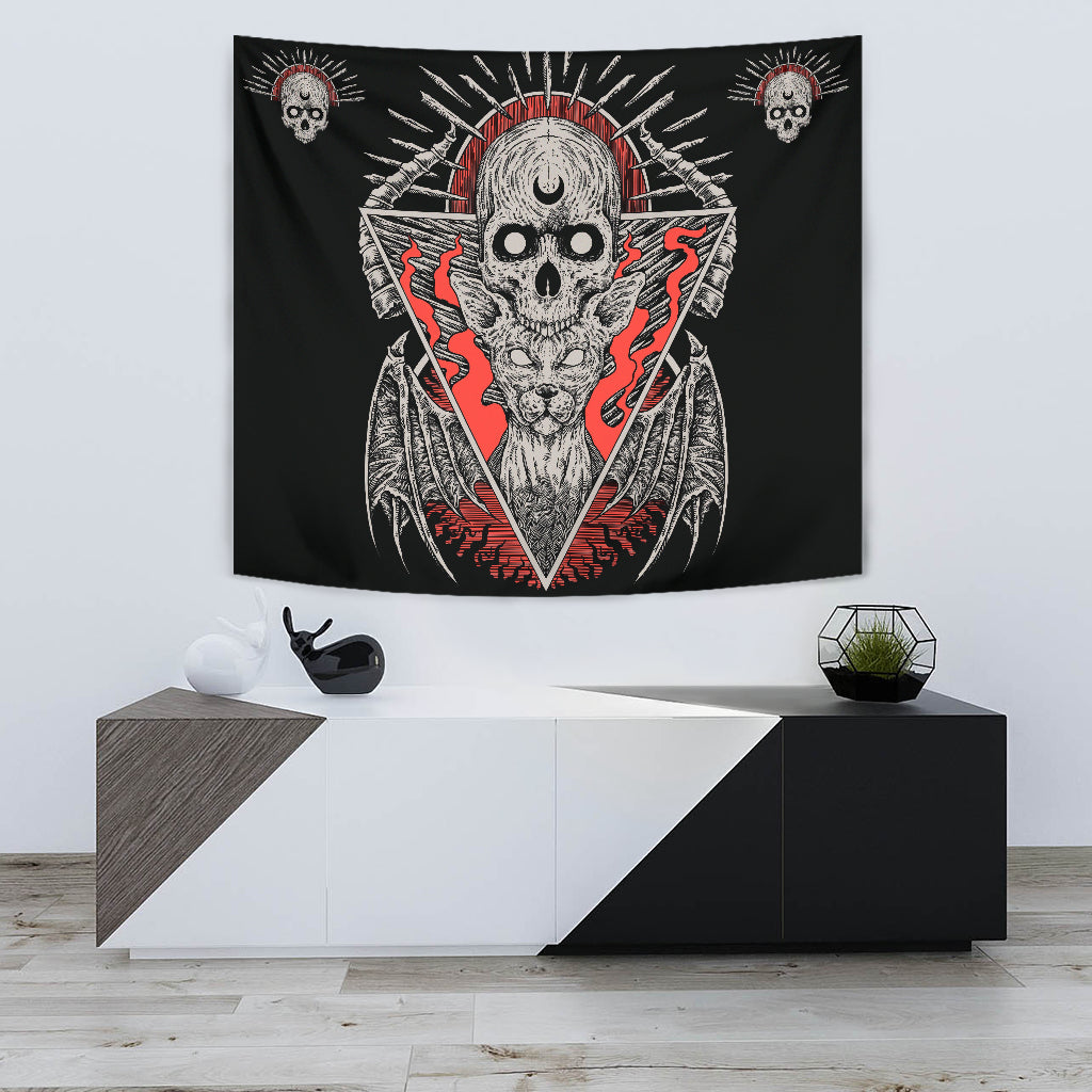Skull Gothic Cat Huge Tapestry Color Version