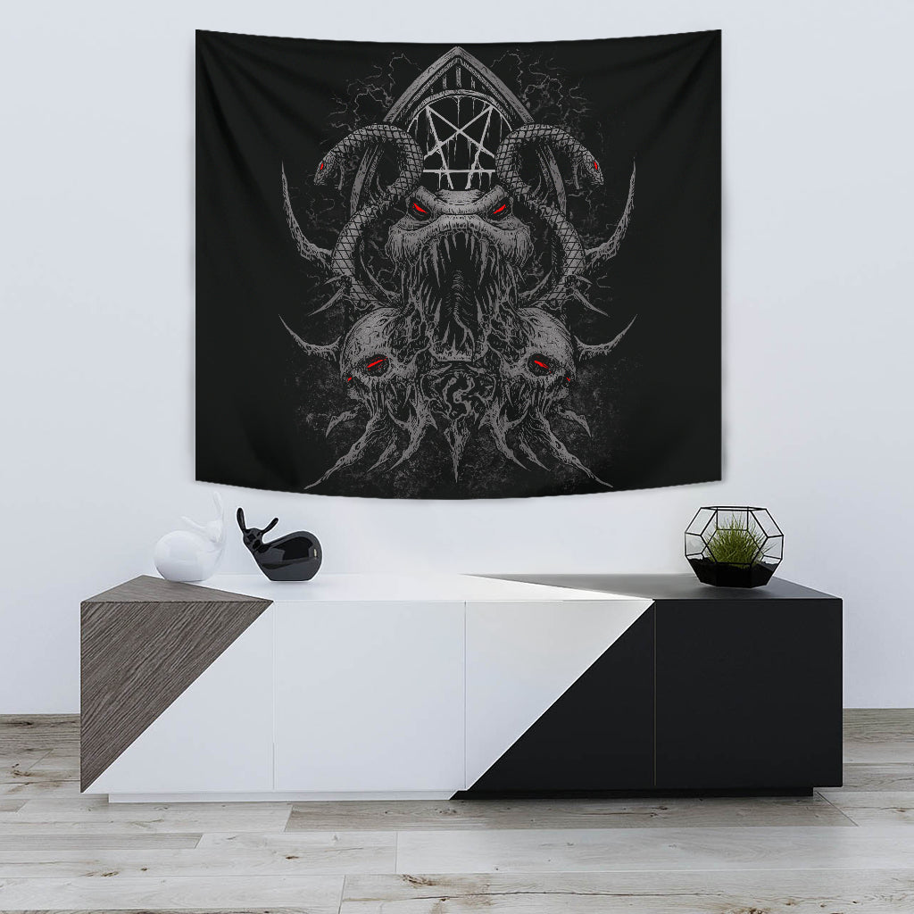 Skull Demon Serpent Satanic Pentagram Shrine Large Wall Tapestry