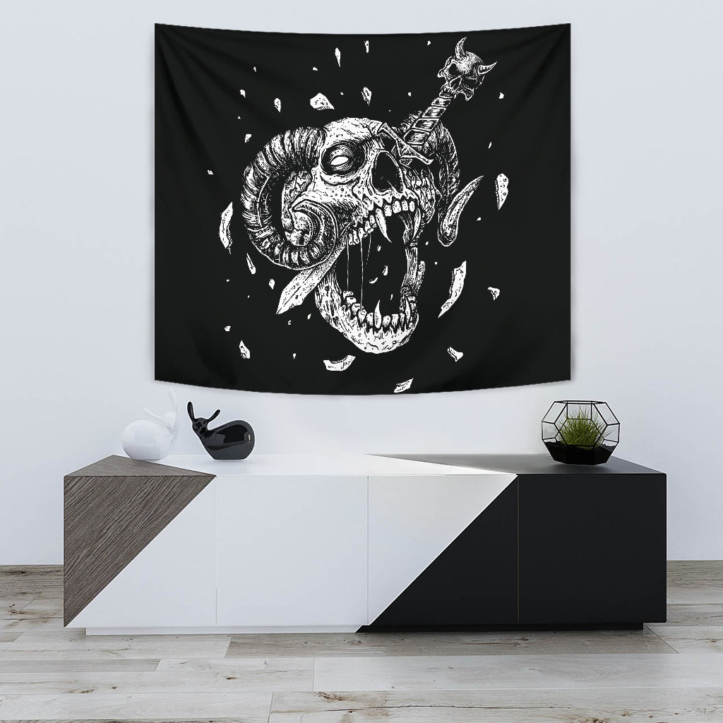 Skull Demon Dagger Exploding Skull Large Wall Tapestry