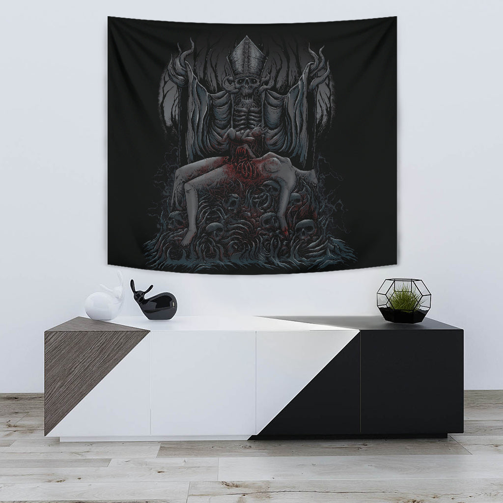 Skull Demon Priest Satanic Sacrifice Large Wall Tapestry