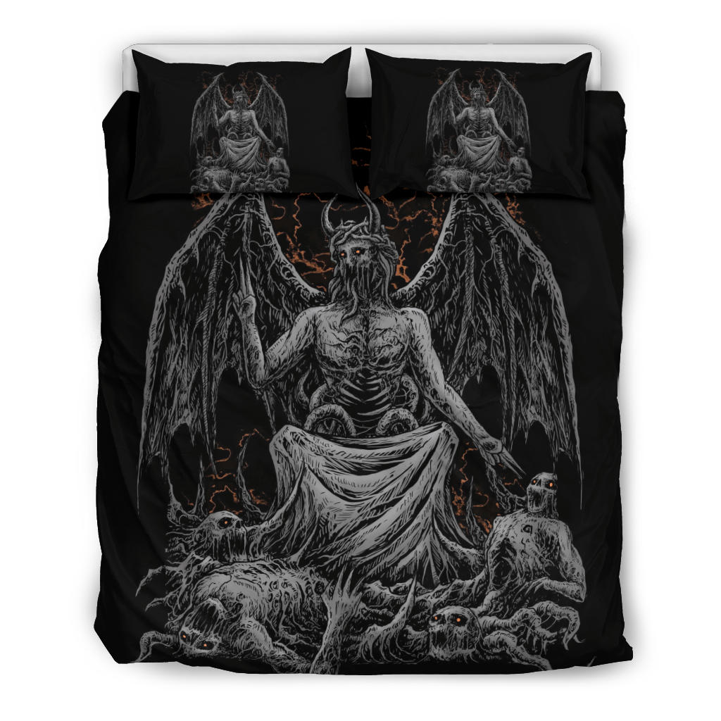 Skull Skeleton Satanic Bat Wing Demon God 3 Piece Duvet Set Dark Version