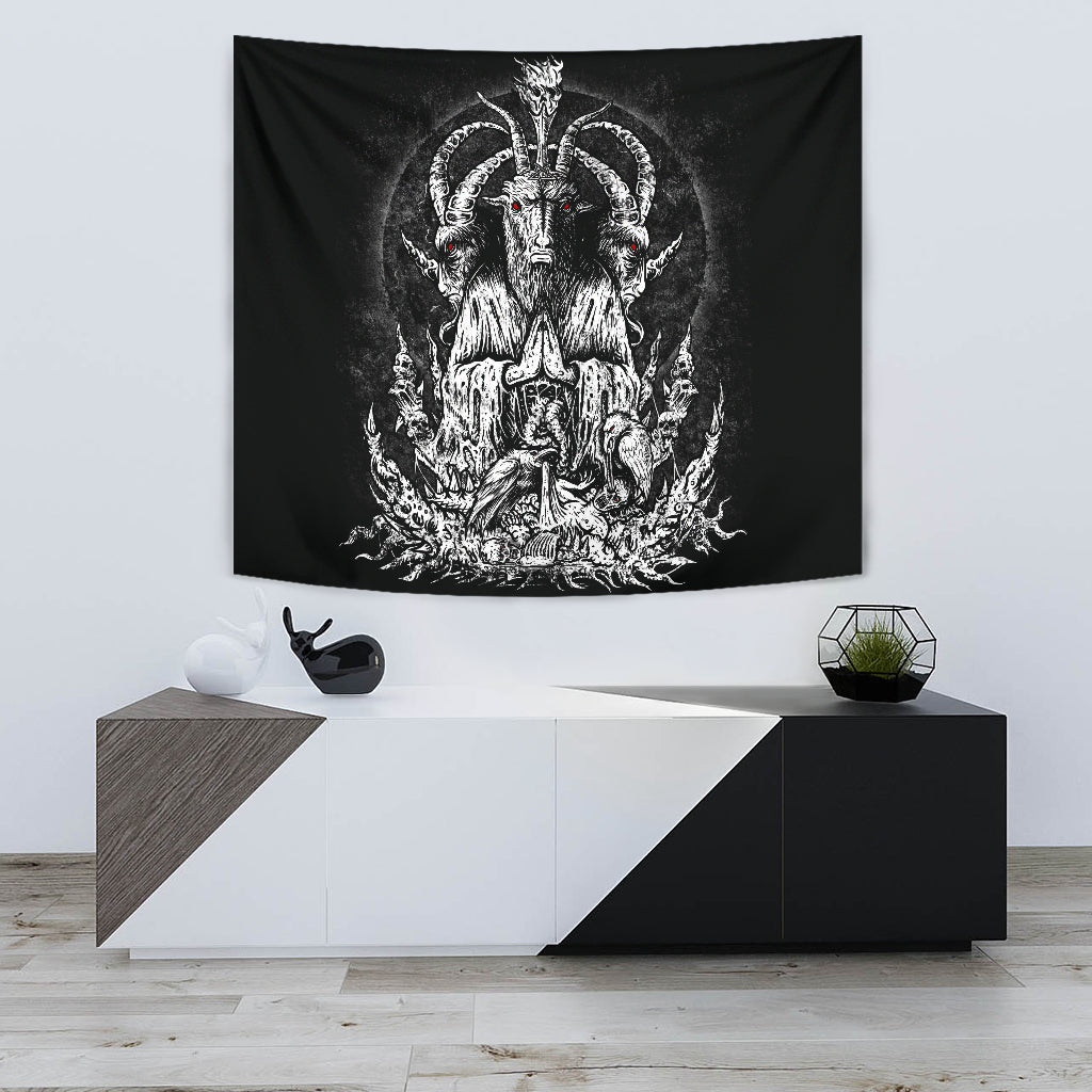 Skull Satanic Goat Zombie Crow Feast Large Wall Tapestry