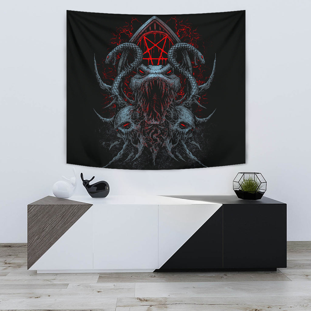 Skull Satanic Pentagram Serpent Shrine Color Version Large Wall Decoration Tapestry Special Promo Price