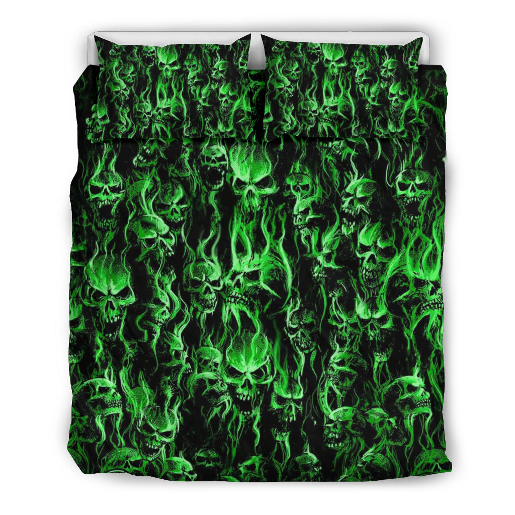 Smoke Skull Green Style 3 Piece Duvet Set