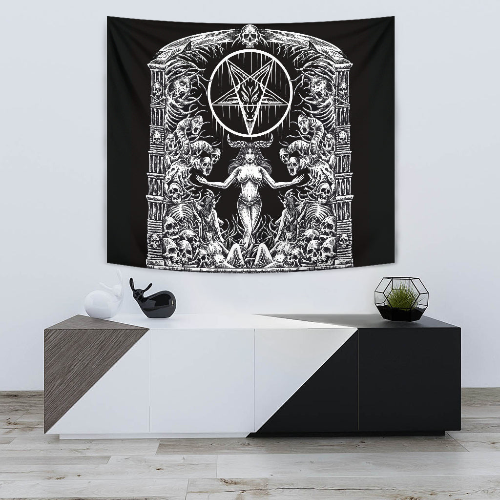 Skull Satanic Pentagram Demon Shrine Large Wall Decoration Tapestry