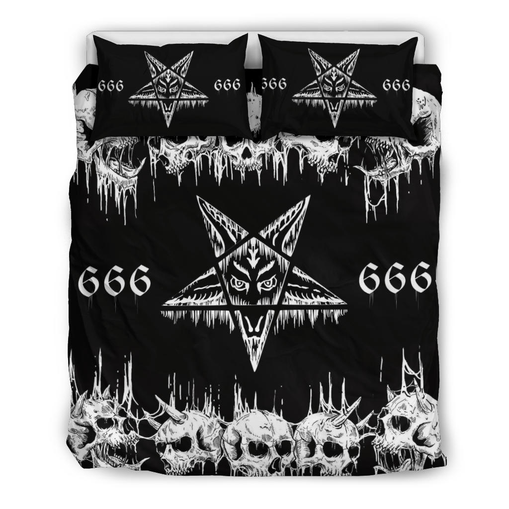 Skull Satanic Pentagram 666 Drip 3 Piece Duvet Set
