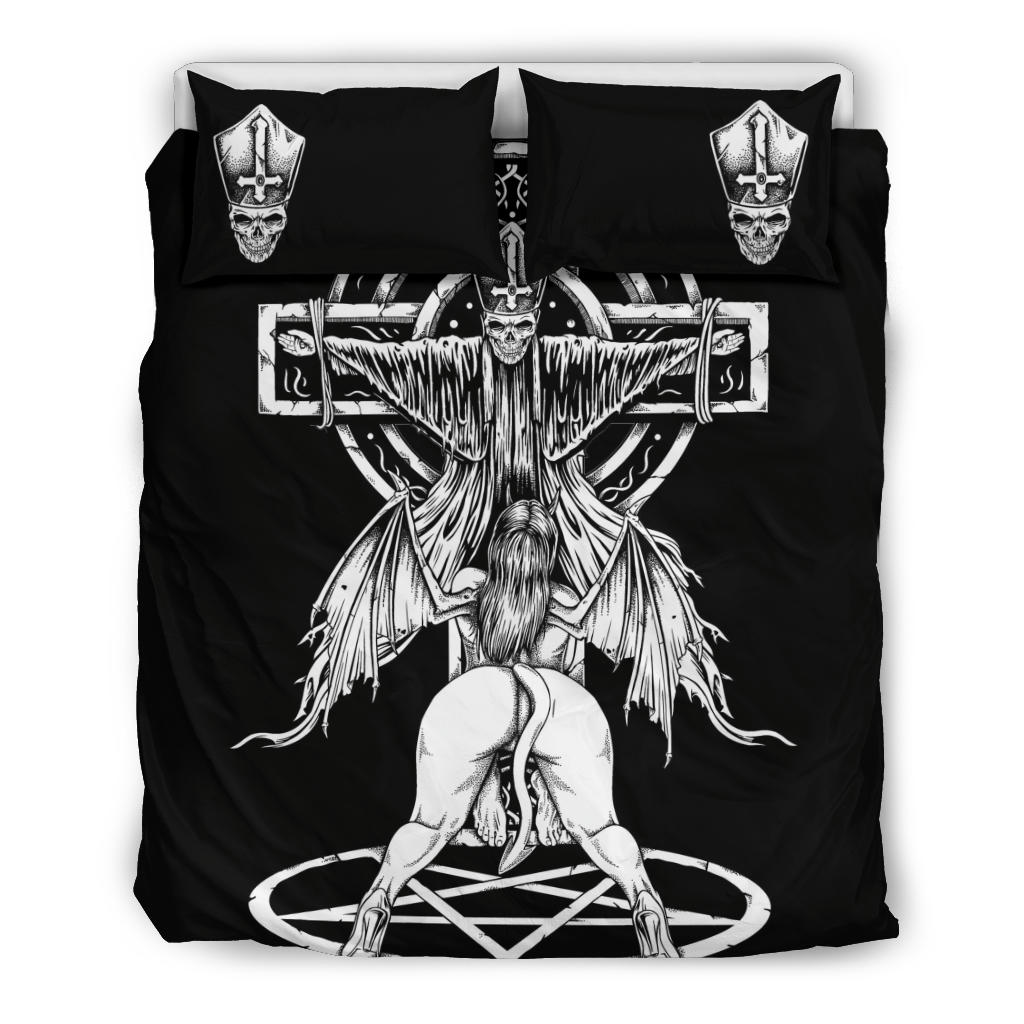 Skull Satanic Pentagram Demon Priest Crucified 3 Piece Duvet Set