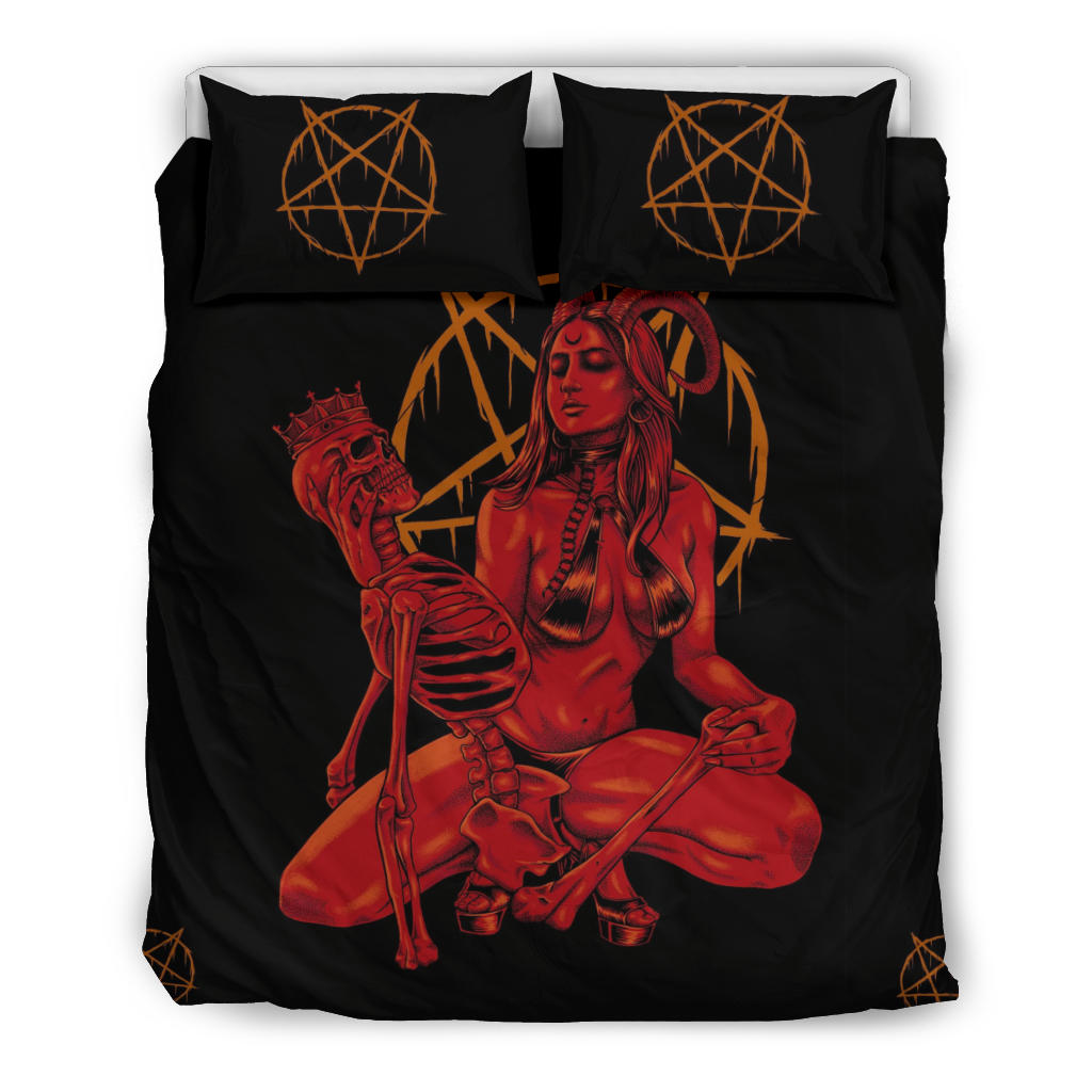 Skull Satanic Pentagram Occult Demon 3 Piece Duvet Set Color Version