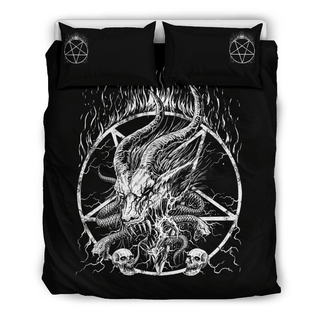 Skull Satanic Pentagram Satanic Goat Demon Serpent 3 Piece Duvet