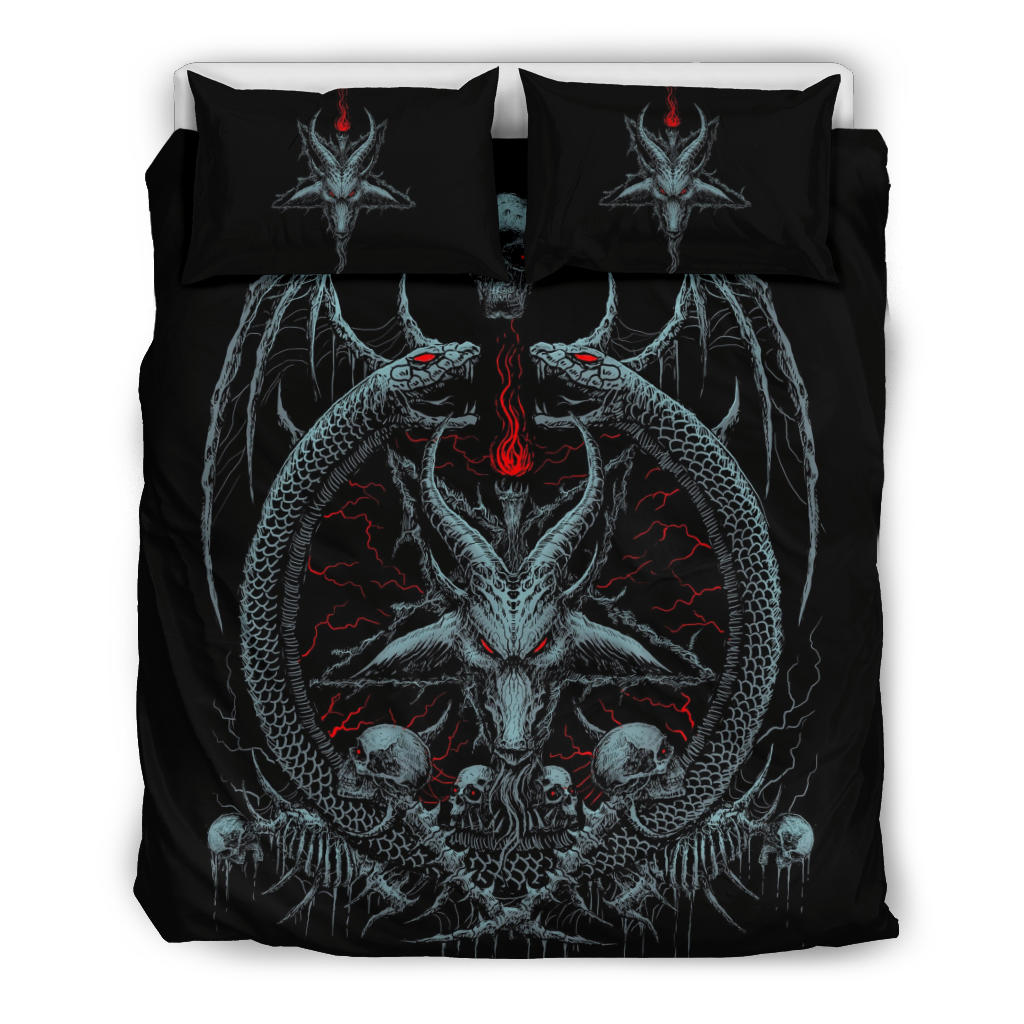 Skull Demon Satanic Goat Satanic Pentagram Serpent 3 Piece Duvet Set Color Version