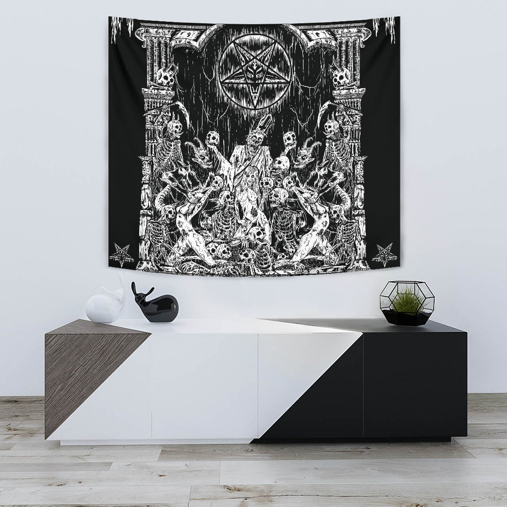 Skull Demon Satanic Pentagram Drip Doom Priest Shrine Large Wall Decoration Tapestry