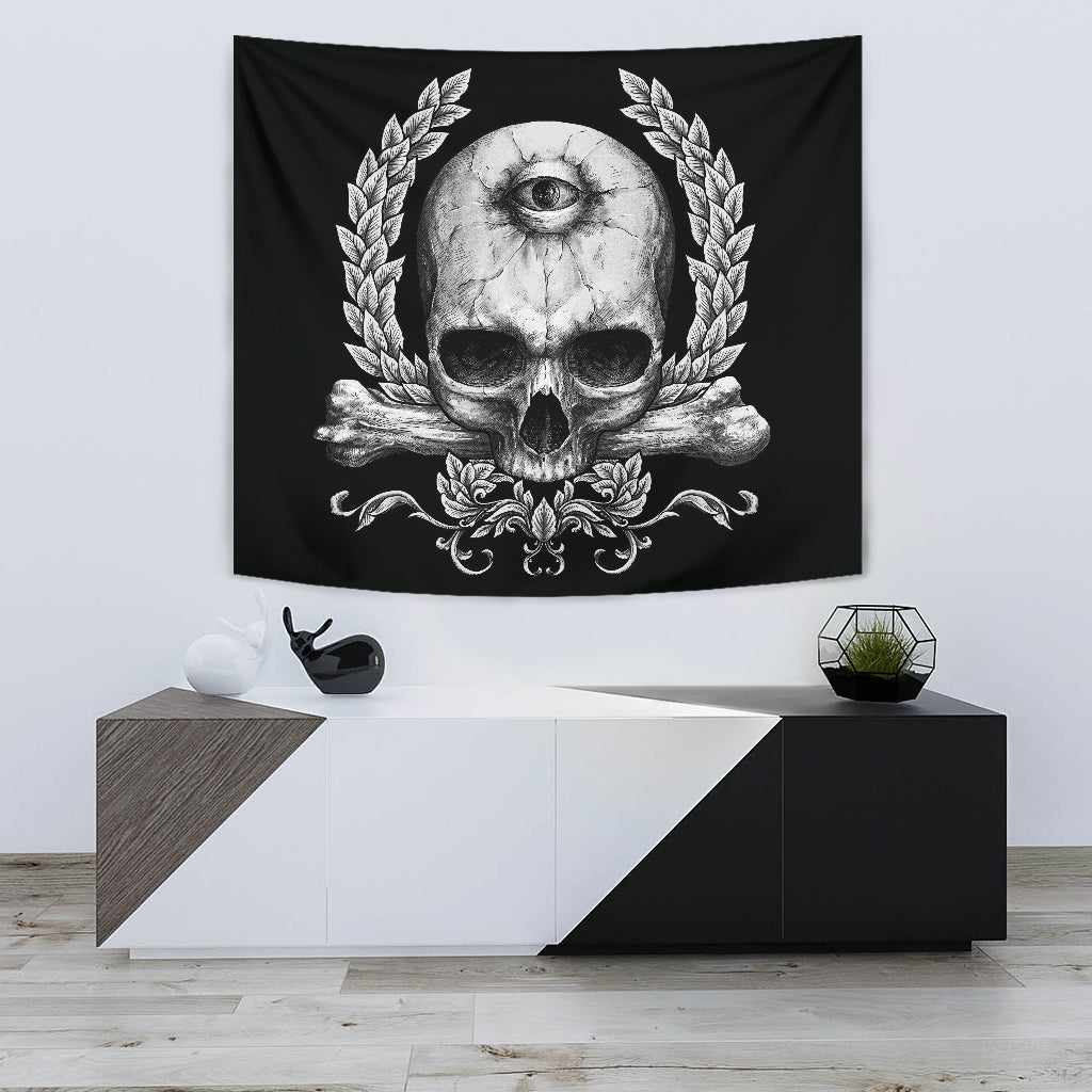 Skull Cyclops Large Wall Decoration Tapestry Black And White