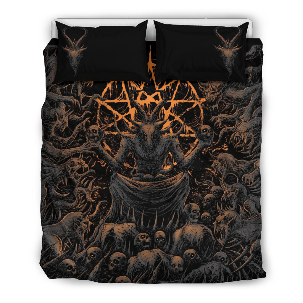 Skull Skeleton Satanic Goat Skull Trophy Demon Breed 3 Piece Duvet Set Dark Version